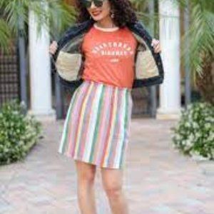 J CREW RAINBOW STRIPED PULL ON LINEN SKIRT